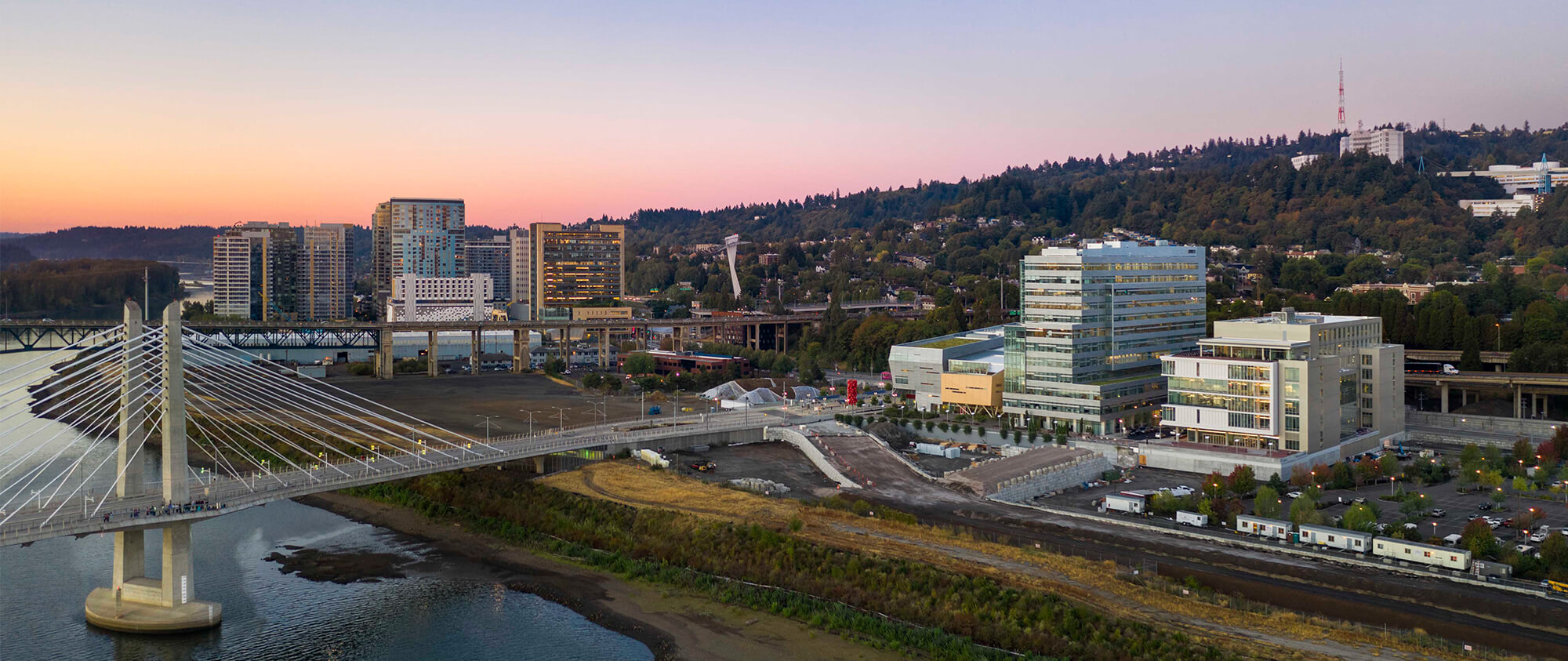 Knight Cancer Research Building along the Willamette River in Portland, Oregon